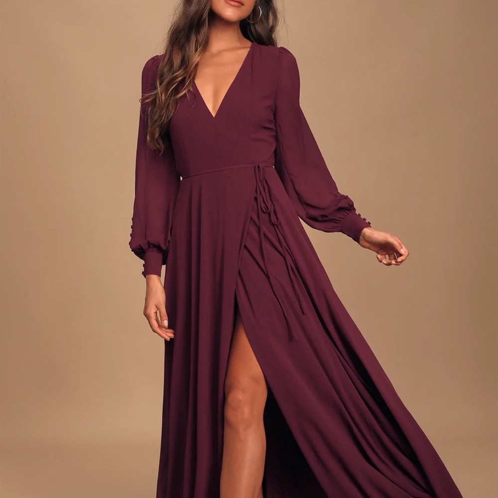 Lulus “my whole heart” long sleeve maxi wrap dress